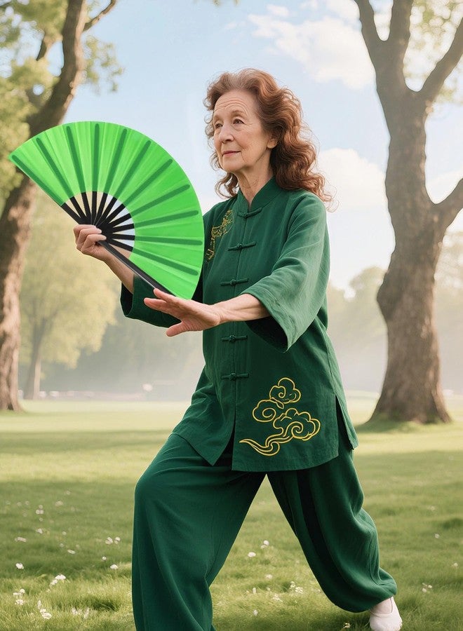 LSLYHTC 6Pcs Large Folding Hand Fan Bulk, Chinese Tai Chi Kung Fu Hand Fan, Popping Clacking Fans for Line Dancing, Portable for Outdoor, Wedding, Party, Festival Gift Decoration - Image 3